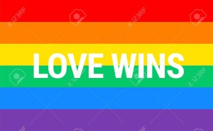 Pride rainbow flag Love Wins typography - vector background, ill